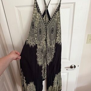 Black and Gold mandala flowey romper with adjustable straps, ONE SIZE